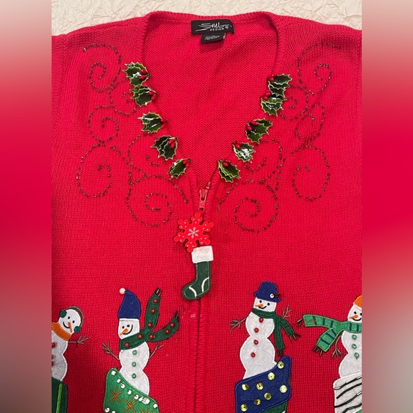 SML Designs Christmas Embellished Women’s Ugly Sweater Snowmen Vest Sz Xlarge - Picture 2 of 9